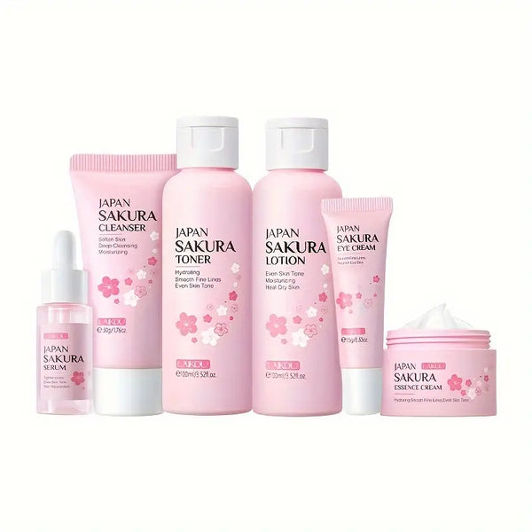 Radiant Sakura Bliss: 6-Piece Facial Care Gift Set - Hydrate, Moisturize & Revitalize All Skin Types