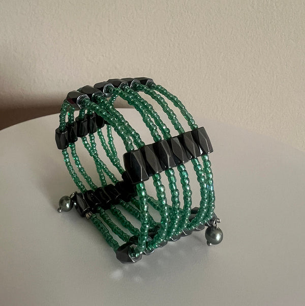 Magnetic Bracelet Hematite Bead Wrap Around Necklace Green Crystals Spacer