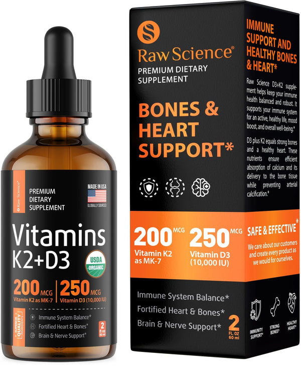 Liquid Vitamin D3 K2 10000 iu 200 mcg Vitamin D with MK7 Vitamin K2 Drops Bone Density Heart Support Liquid Vitamins for Women Men High Absorption Vit K2 D3 Vitamin Supplement 2 fl oz