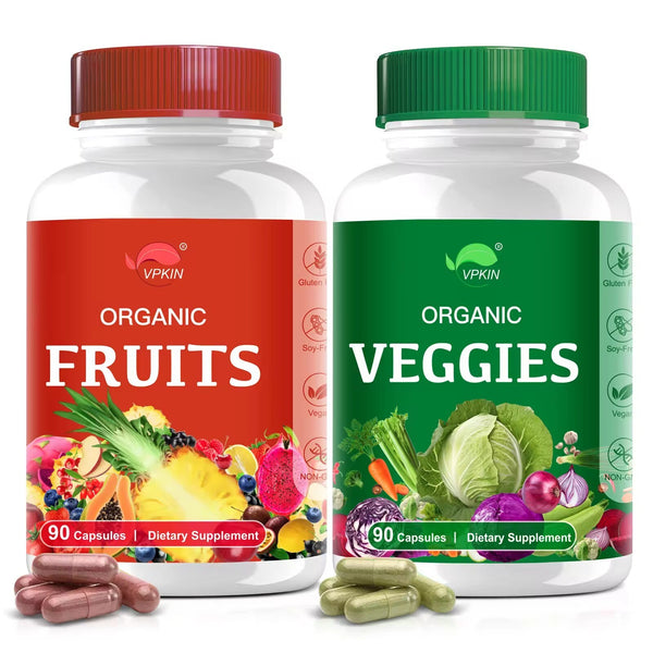 Organic Fruit and Veggie Supplement,Superfood Vitamin Capsules Made with Whole Food and Vegetables for Energy Boost,Vegan,Non-GMO,Gluten-Free(90 Capsules)