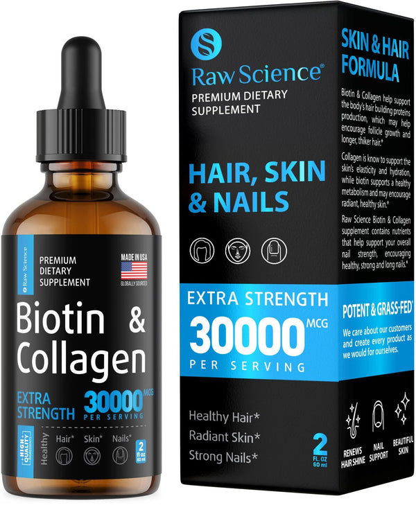 Liquid Collagen Biotin Supplement for Hair Growth Biotin 10000 mcg Collagen 20000 mcg Drops Biotin and Collagen Vitamins for Skin Hair and Nail Health for Women Men 2 floz