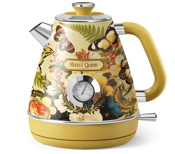 1.7L / 57.5 oz electric kettle food grade 304 stainless steel, instrument type dial thermometer flower watermark painting process fast boiling 1200W cordless without BPA automatically closed SUS304