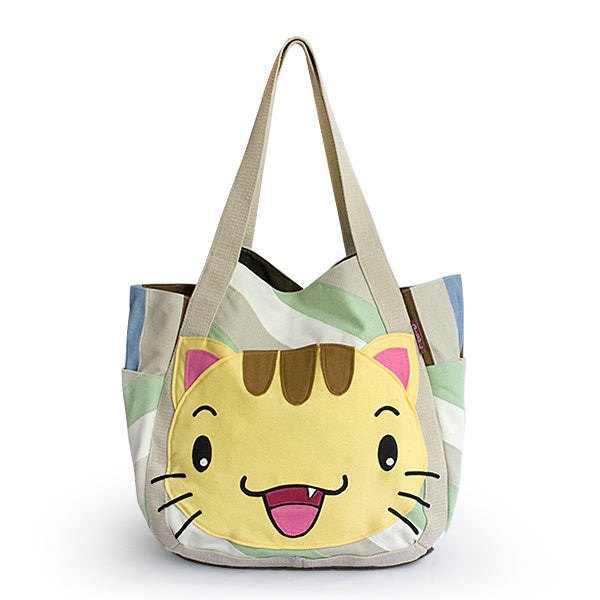 [Kitty Meow] Hand-appliqued 100% Cotton Fabric Art Shoulder Tote Bag / Shopper Bag