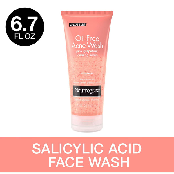 Neutrogena Oil-Free Pink Grapefruit Acne Face Wash, Foaming Facial Cleanser Scrub, 6.7 oz