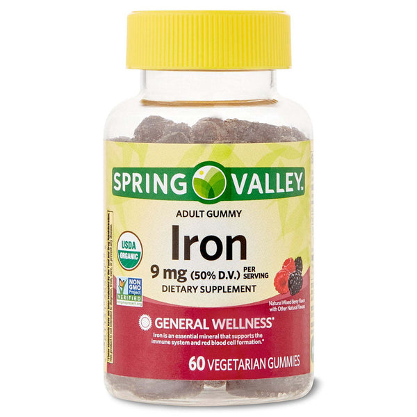 Spring Valley Iron 有机素食软糖；9 毫克；60 粒