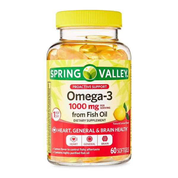 Spring Valley Proactive Support Omega-3 鱼油膳食补充剂；1000 毫克；60 粒