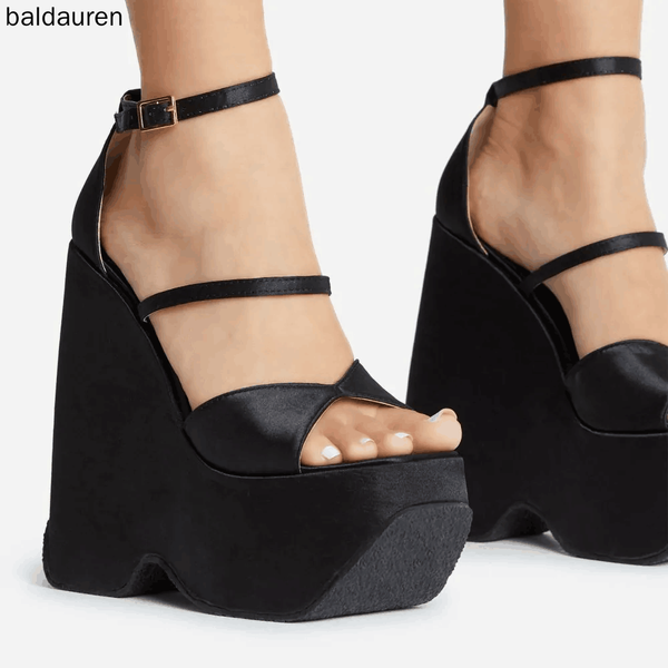 Baldauren Women Sandals High Heels Wedges Open Toe Platform Sandal Summer Satin Wedding Shoes Silk Big Size 42 Party Shoes