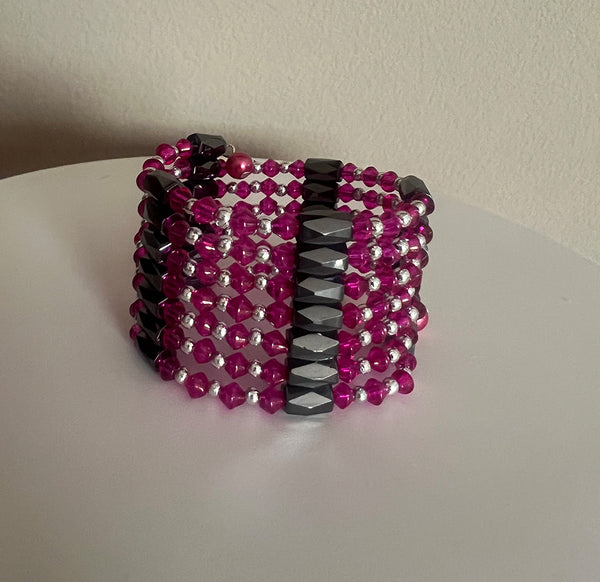Elegant Magnetic Hematite Wrap – Multi Color Crystals, Silver Spacers, 3-Way Wear
