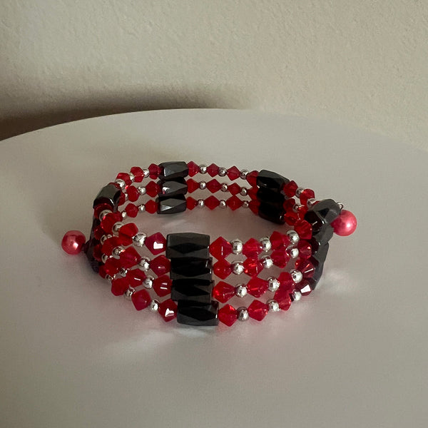 Short Elegant Magnetic Hematite Wrap – Multi Color Crystals, Silver Spacers, 3-Way Wear