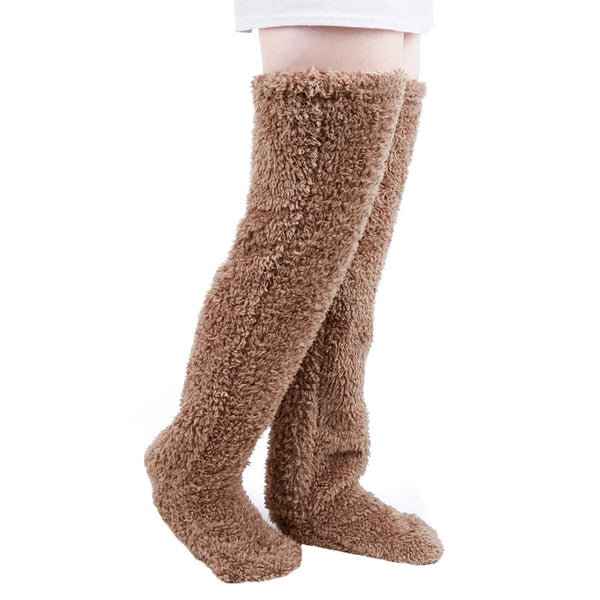 Over Knee High Fuzzy Long Socks Plush Slipper Stockings Leg Warmers Winter Home Sleeping Socks
